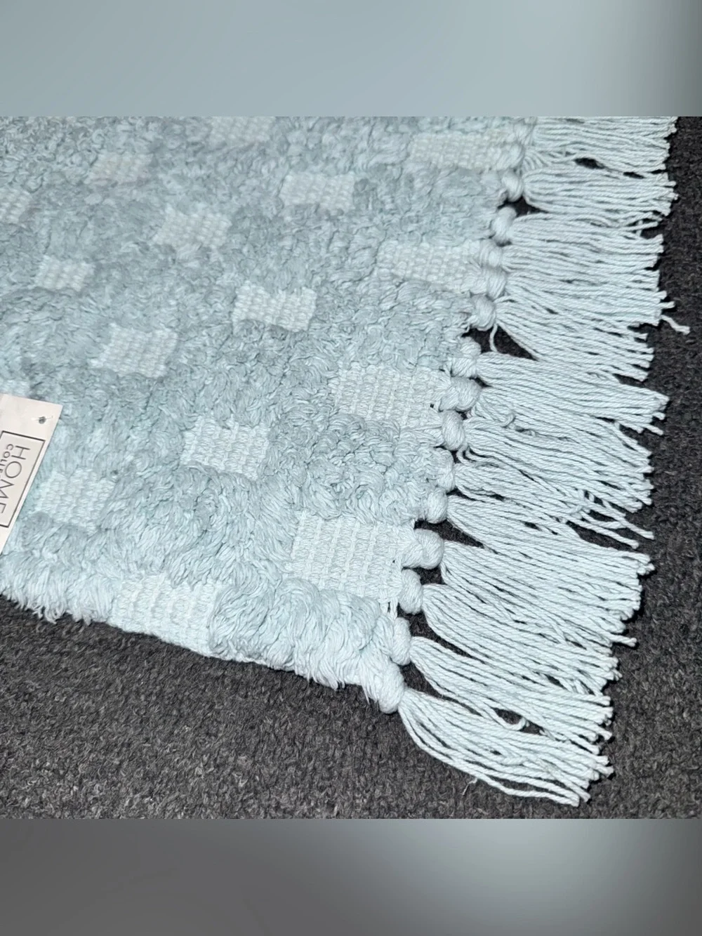 Home Collections Checkered Fringe Bath Mats Cotton Set of 2 Aqua Blue 18x28 NWT